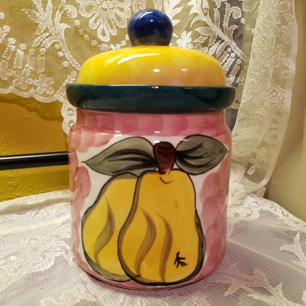 Vintage Canister Cookie Jar GEI Pear Sealing Lid